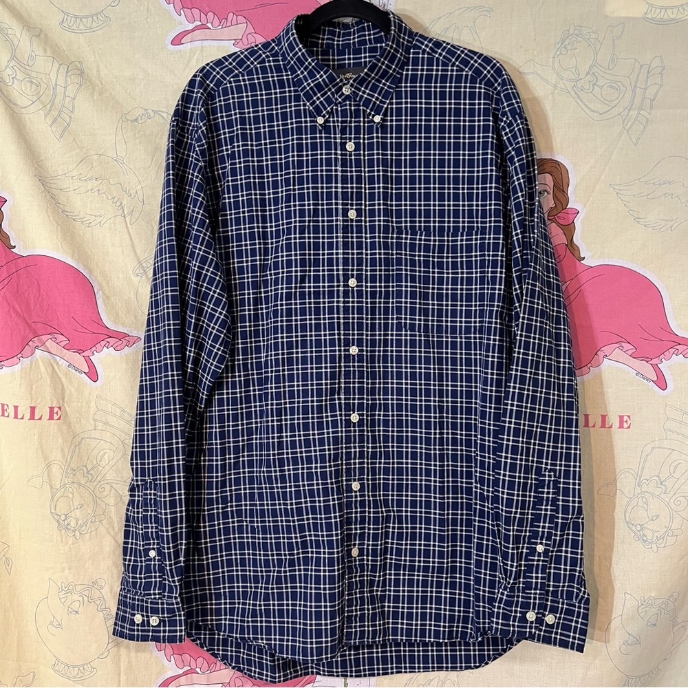 Eddie Bauer Blue and White Checkered Button-Down Shirt